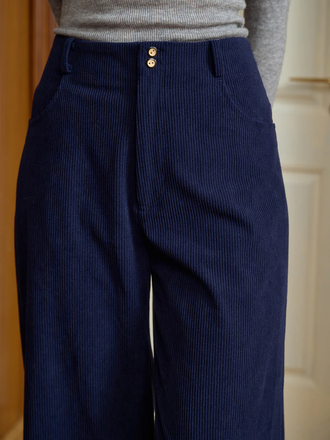 Vintage Two-button Straight Corduroy Trousers