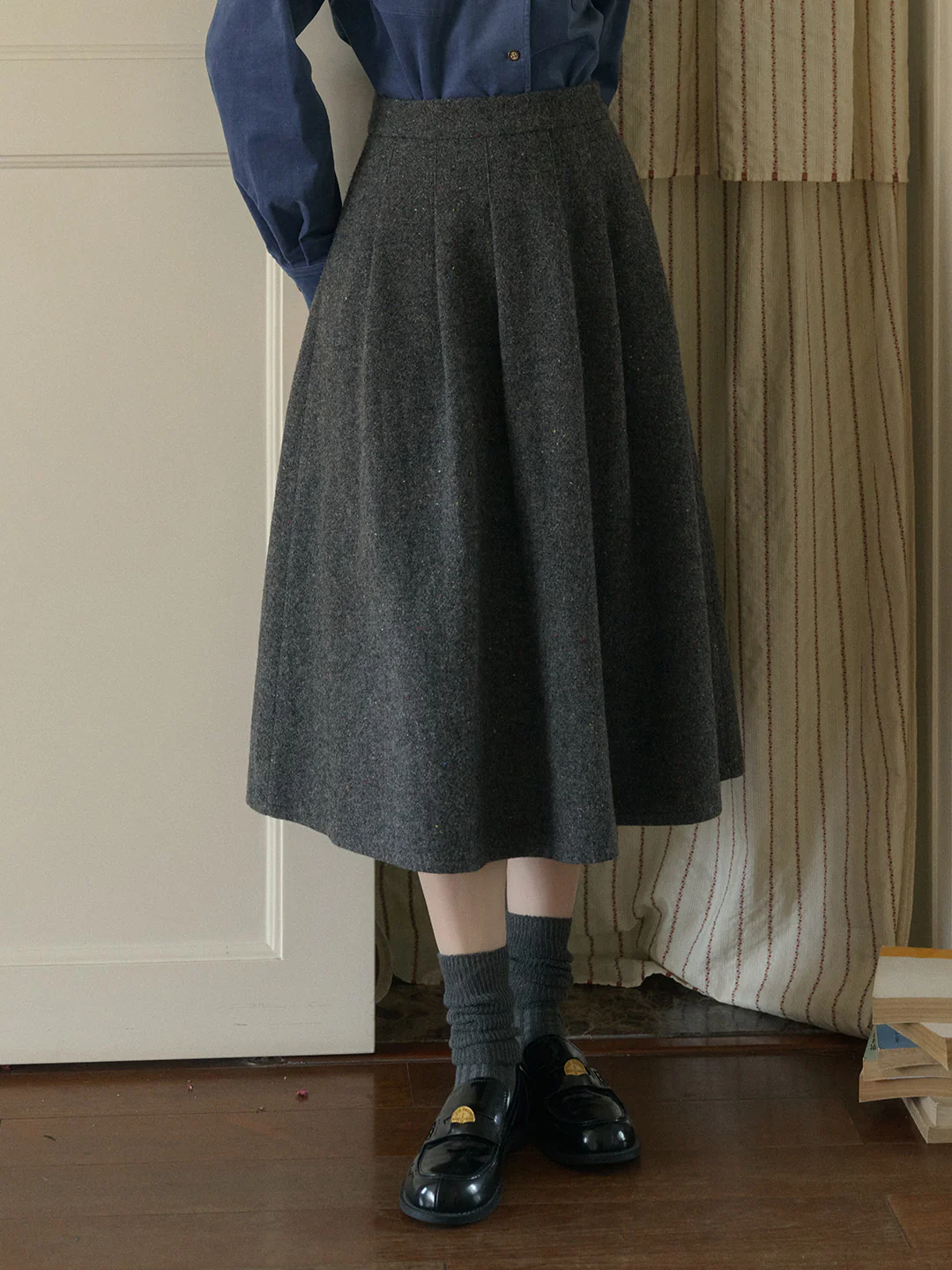 Sweet Slim A-line Pocket Wool Skirt - Gray