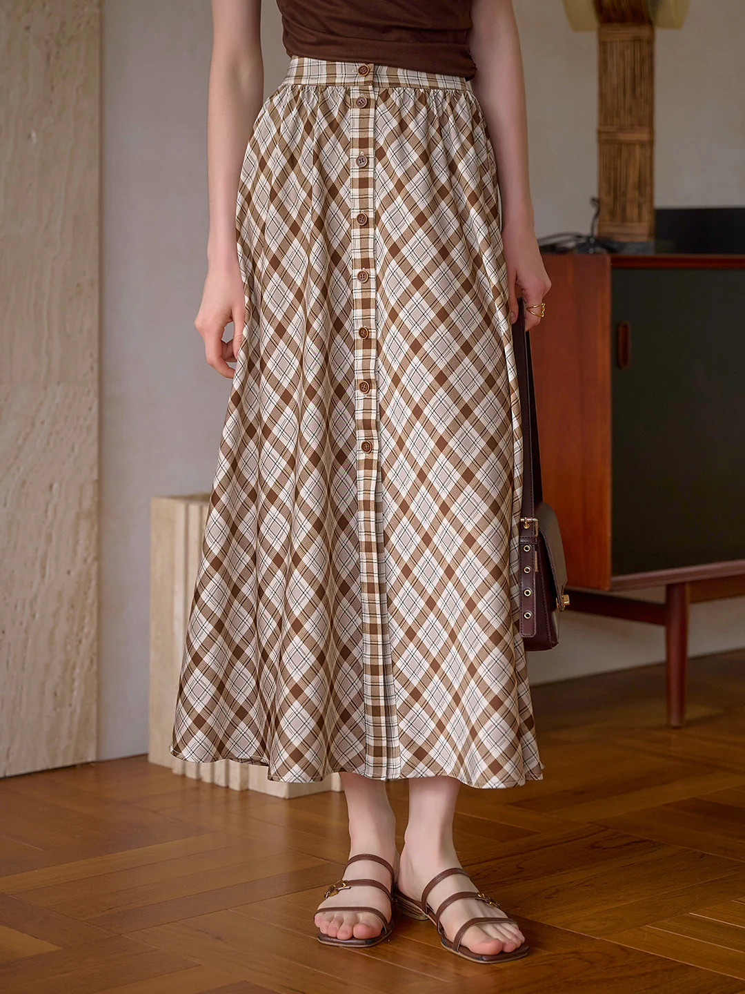 Plaid Button Skirt