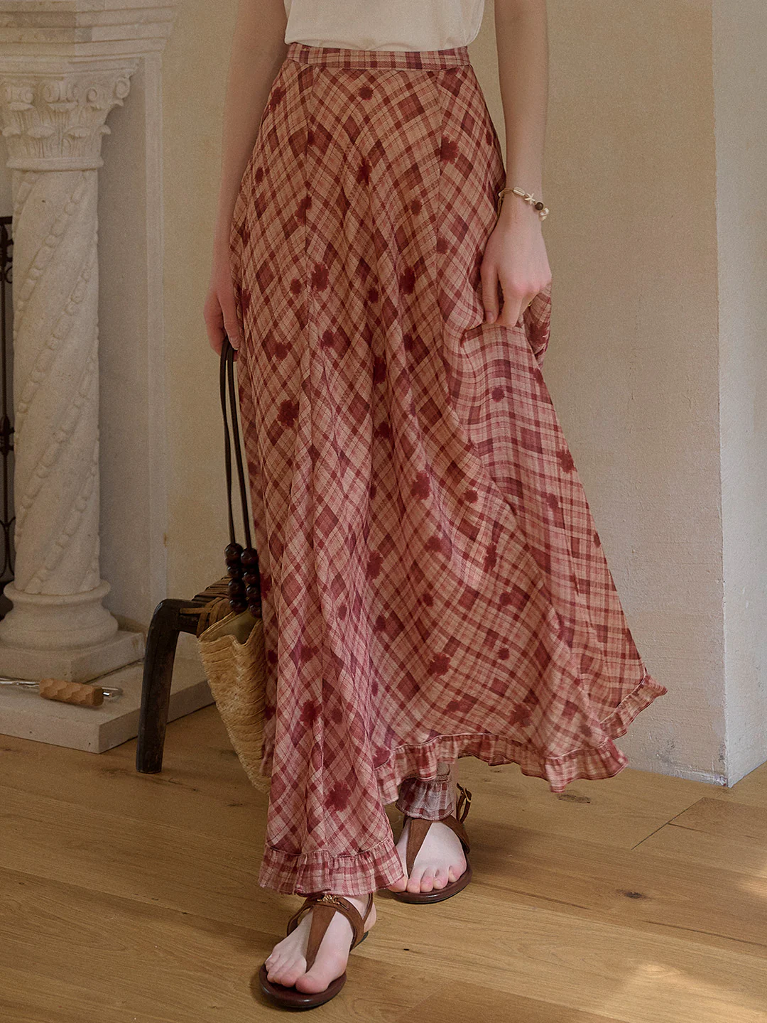 Wave Edge Plaid Skirt