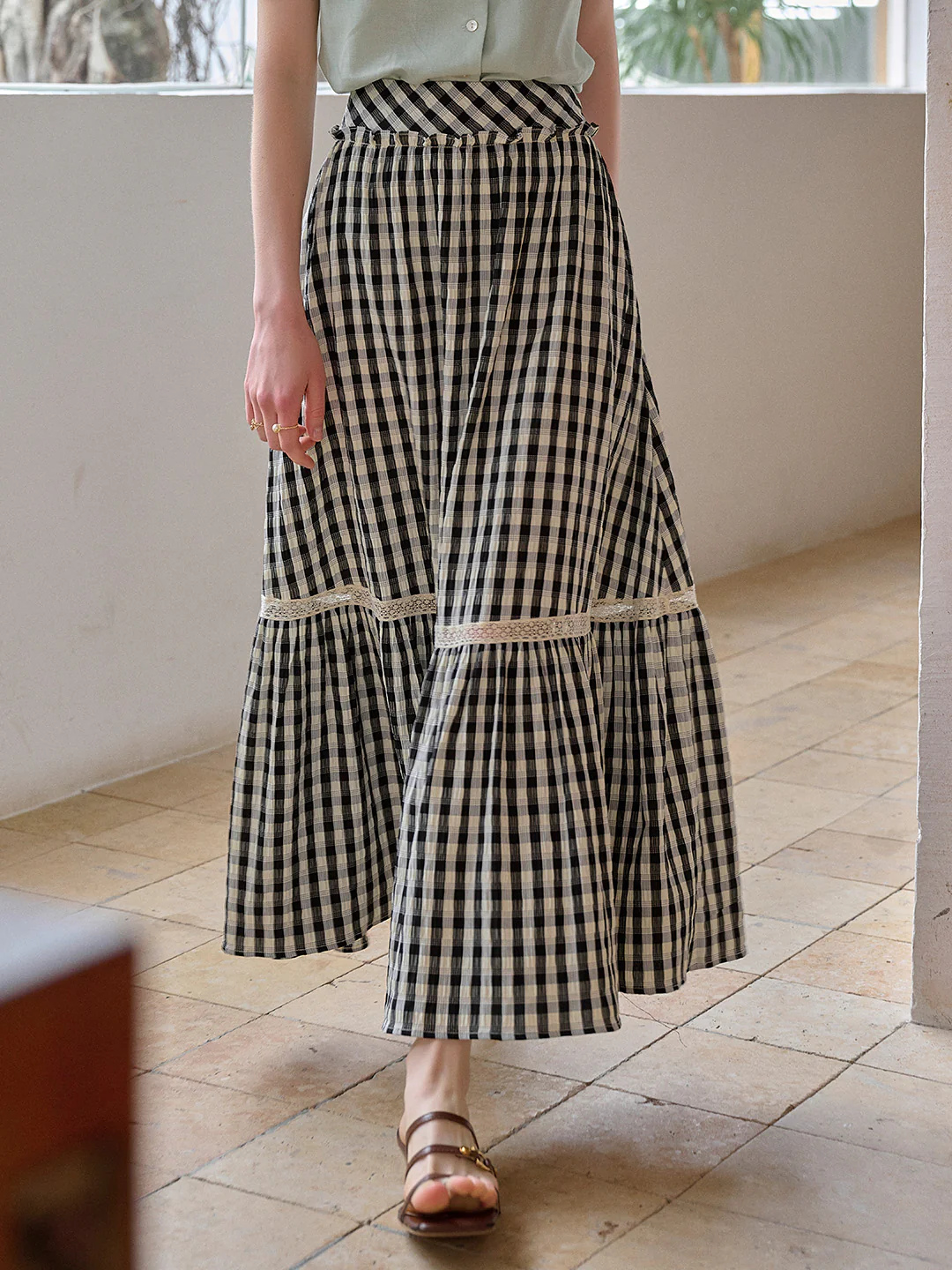 Plaid Lace Viscose Skirt