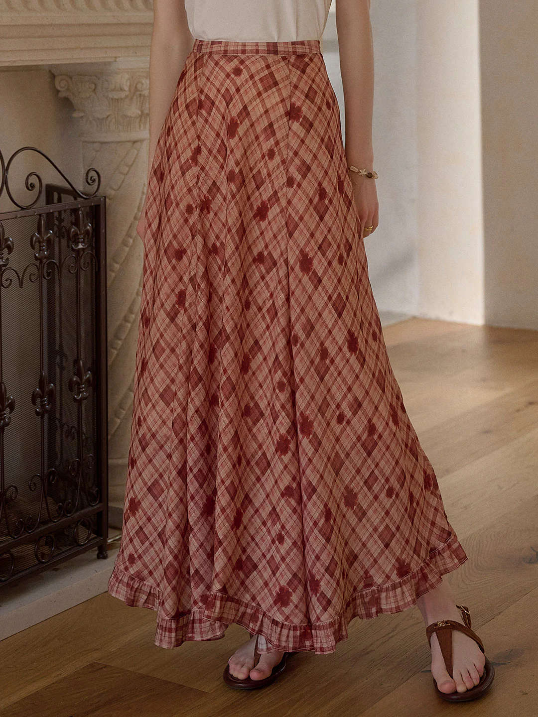 Wave Edge Plaid Skirt