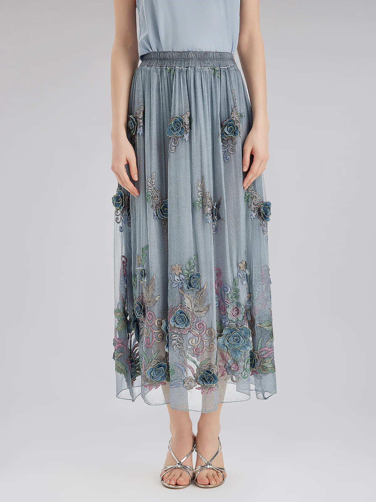 Handcrafted 3D Floral Silk Skirt