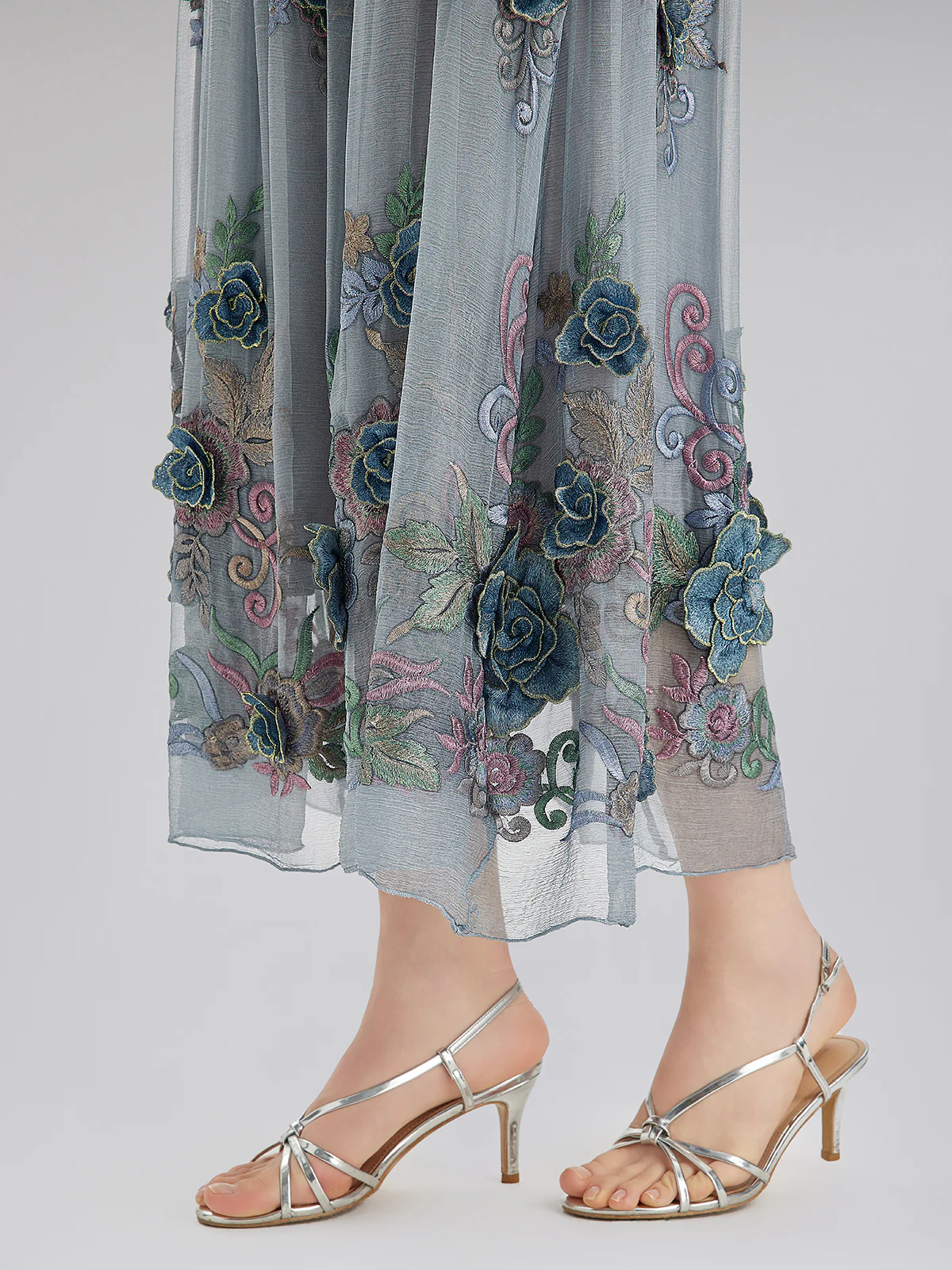 Handcrafted 3D Floral Silk Skirt