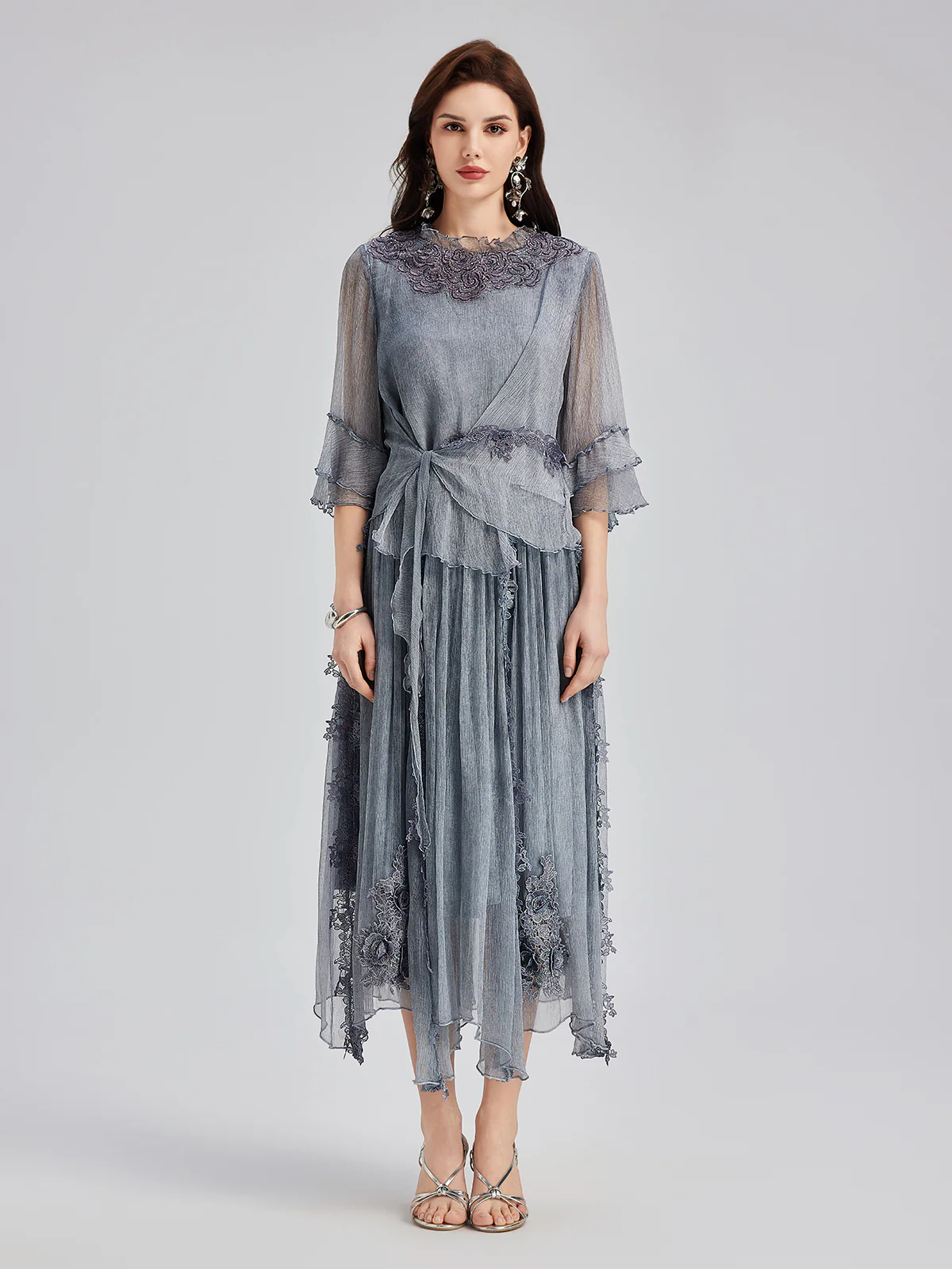 Elegant 3D Lace Dyed Silk Skirt