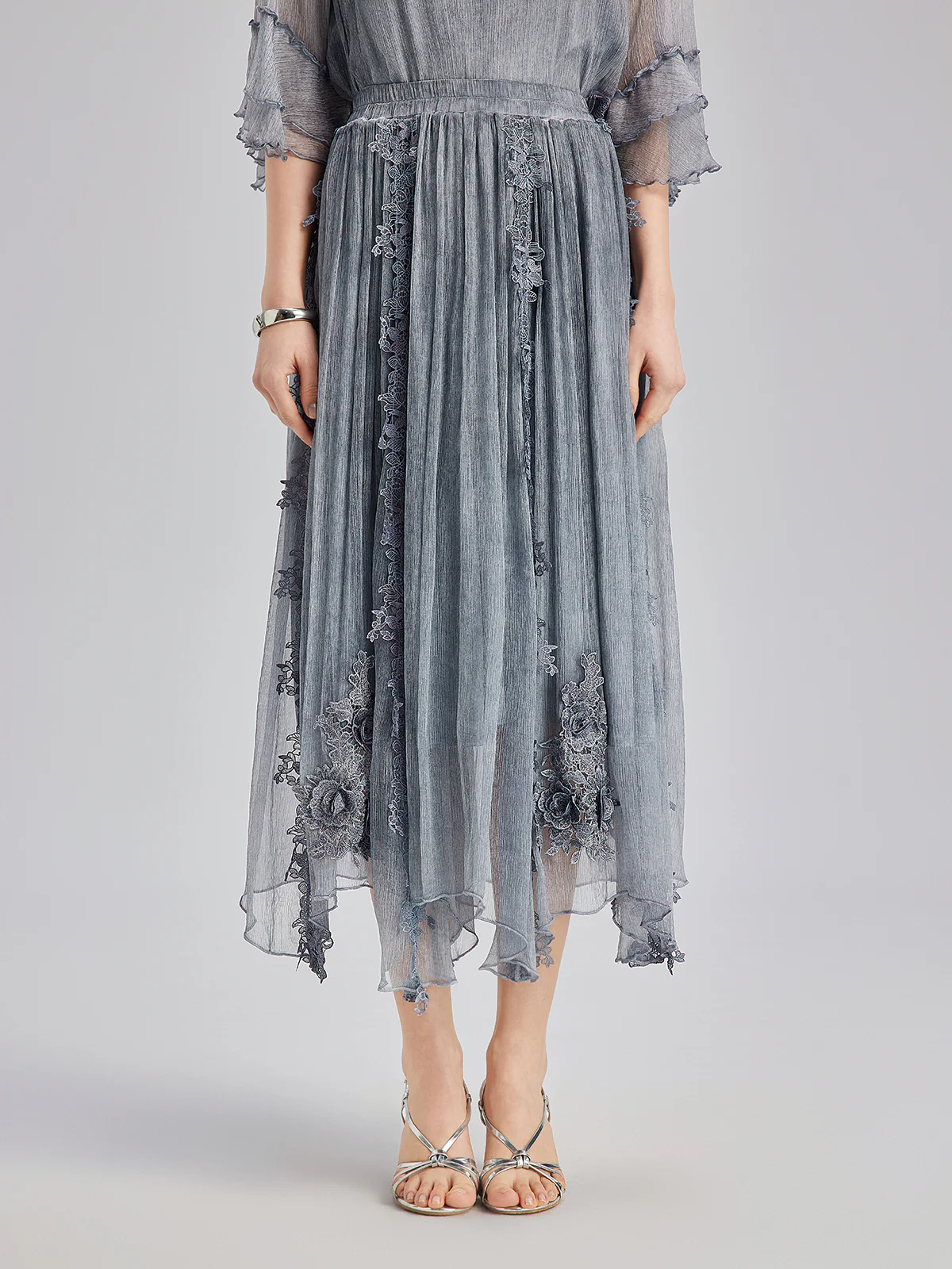 Elegant 3D Lace Dyed Silk Skirt