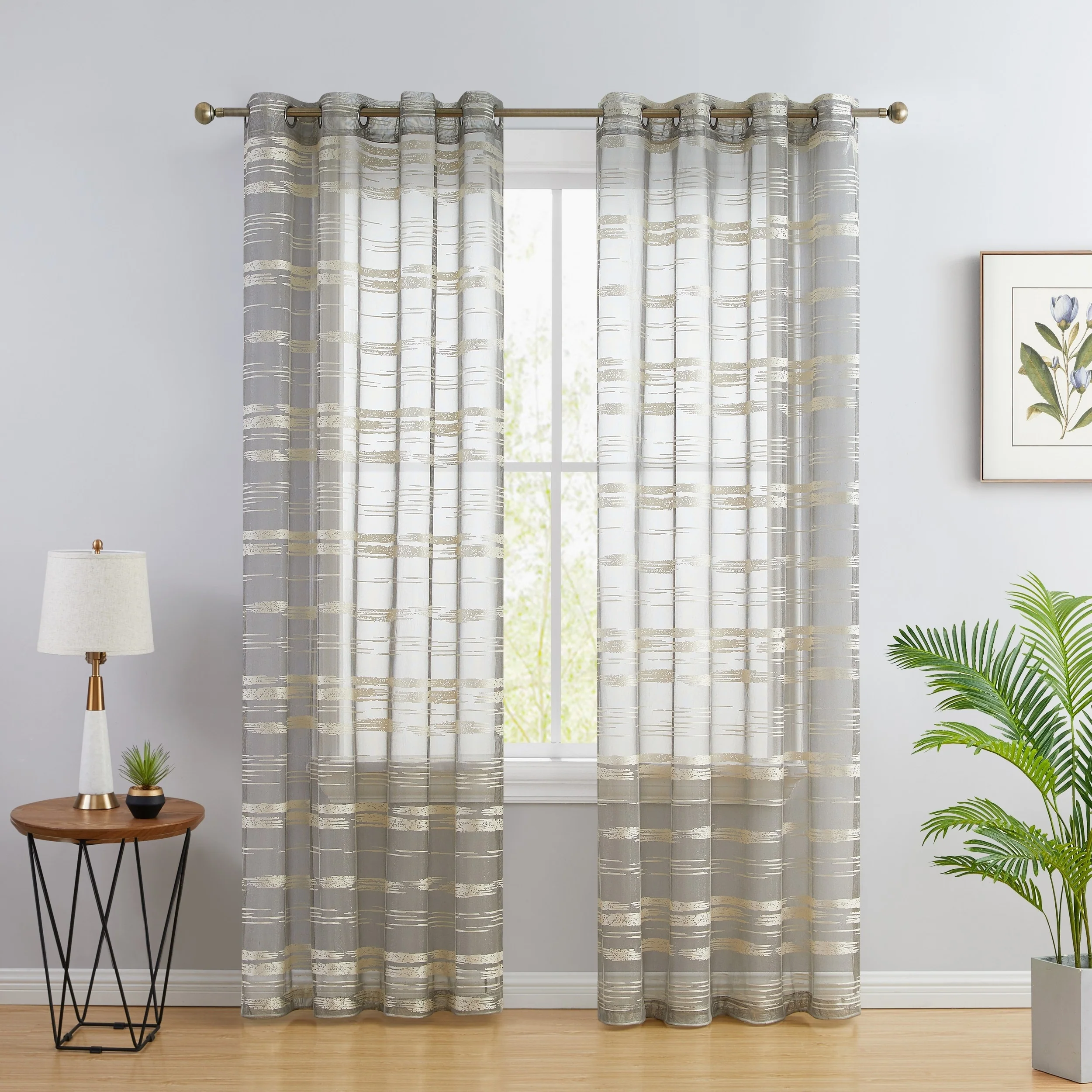 Broadway Stripe Decorative Sheer Light Filtering Grommet Window Treatment Curtain Panels Bedroom - Set of 2 Panels