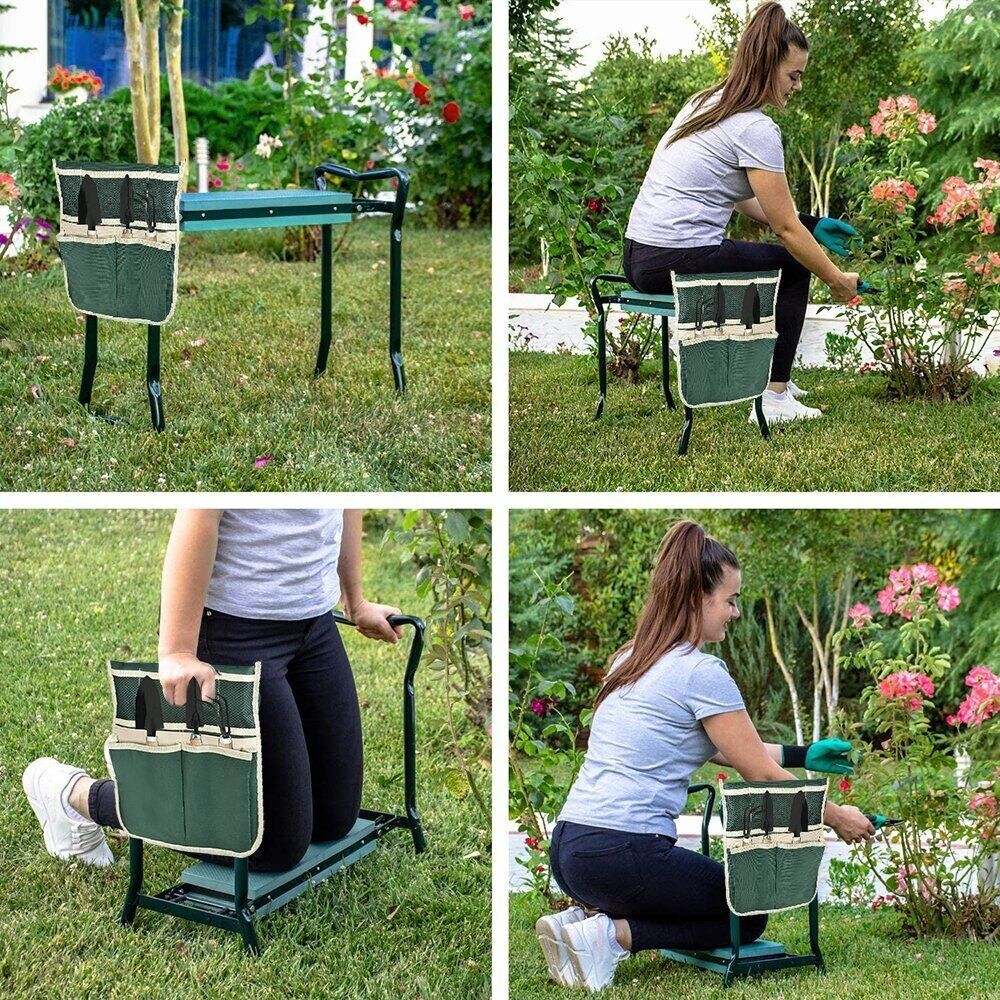 Garden Kneeler Seat with Folding Bench Pad and Tool Pouch