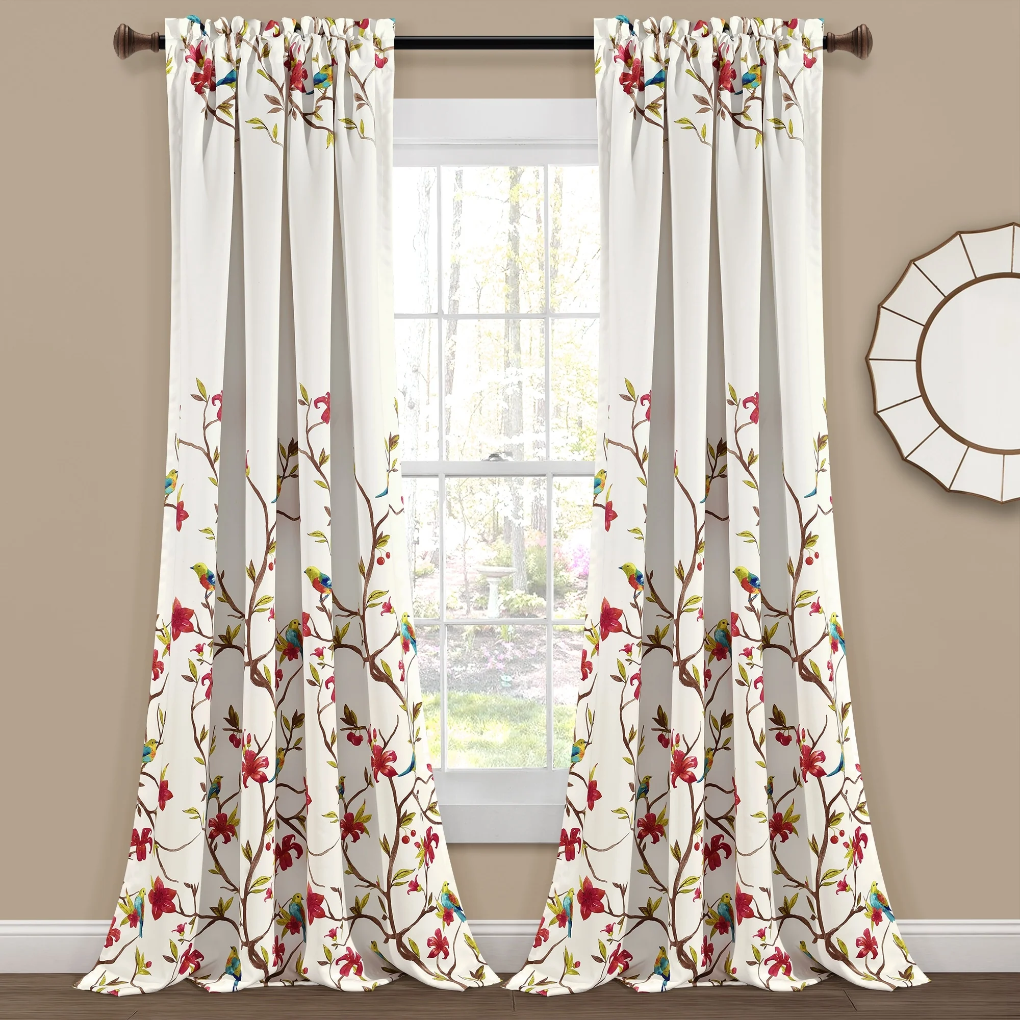 Botanical Bird Curtain Panel Pair