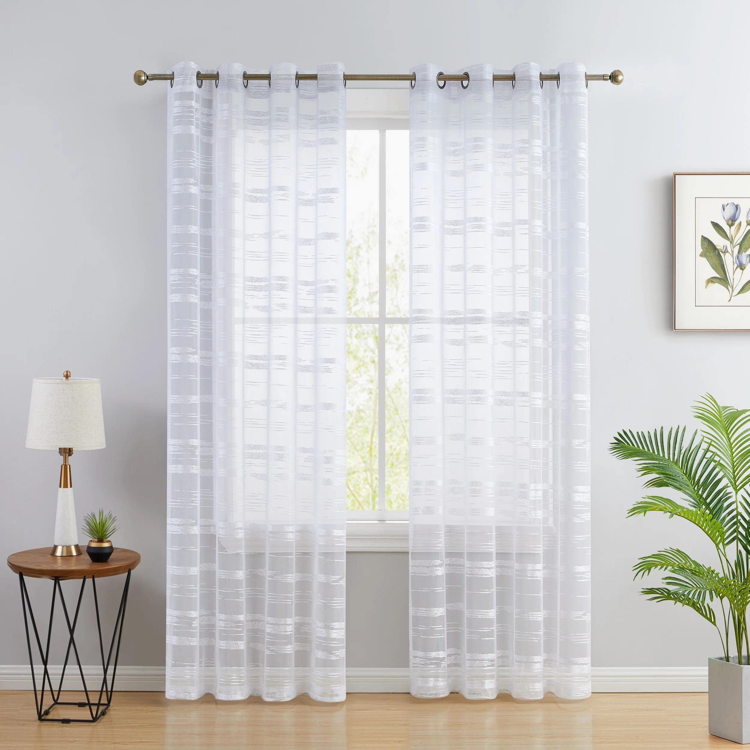 Broadway Stripe Decorative Sheer Light Filtering Grommet Window Treatment Curtain Panels Bedroom - Set of 2 Panels