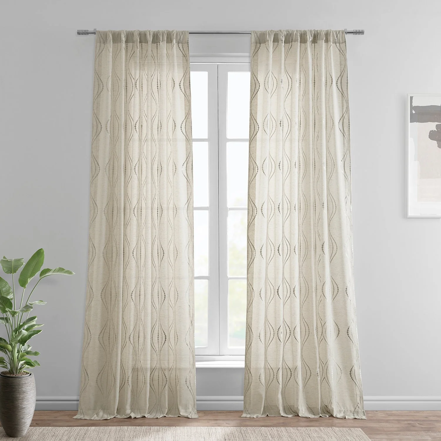 Embroidered Faux Linen Sheer Curtain (1 Panel)