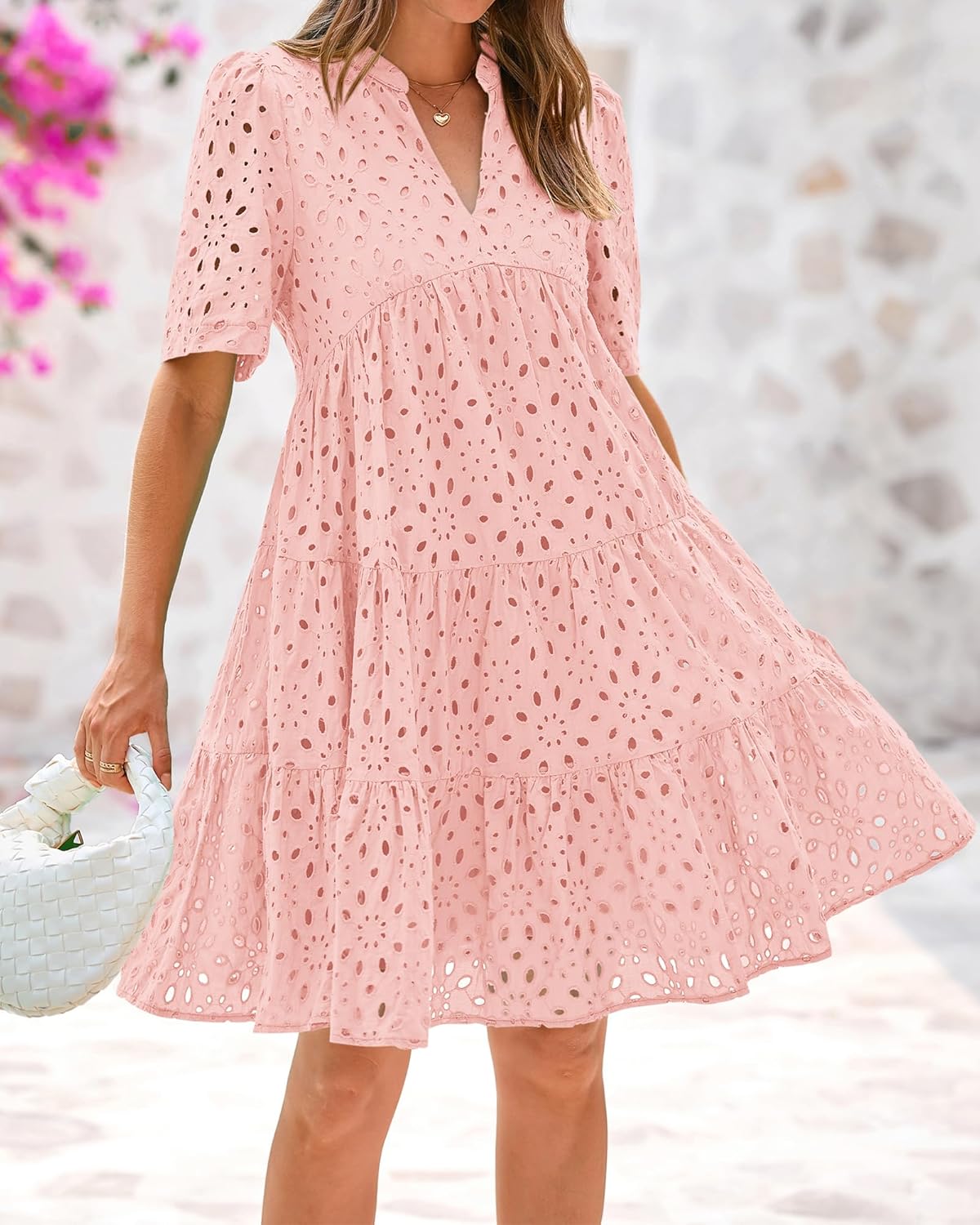 ⏰Hot Sale-Women's Elegant Hollow Out Lace Ruffle Casual Mini Dress(BUY 2 FREE SHIPPING)