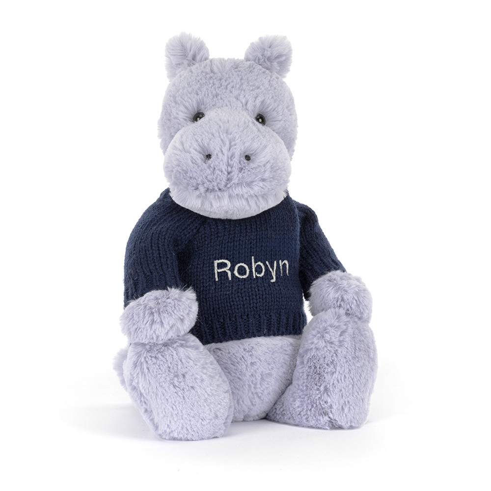 Bashful Hippo with Personalised Navy Jumper