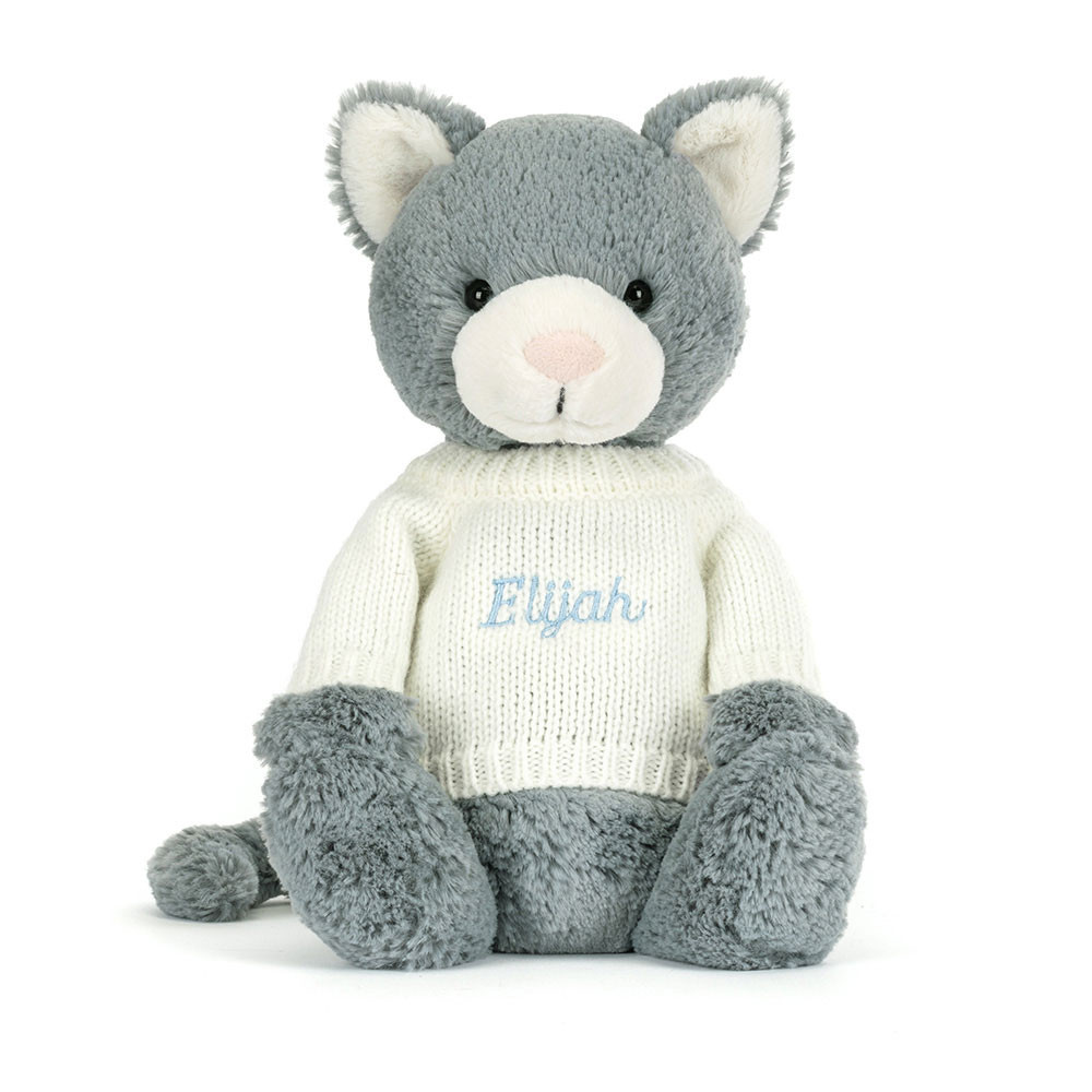 Bashful Kitten with Personalised Cream Jumper