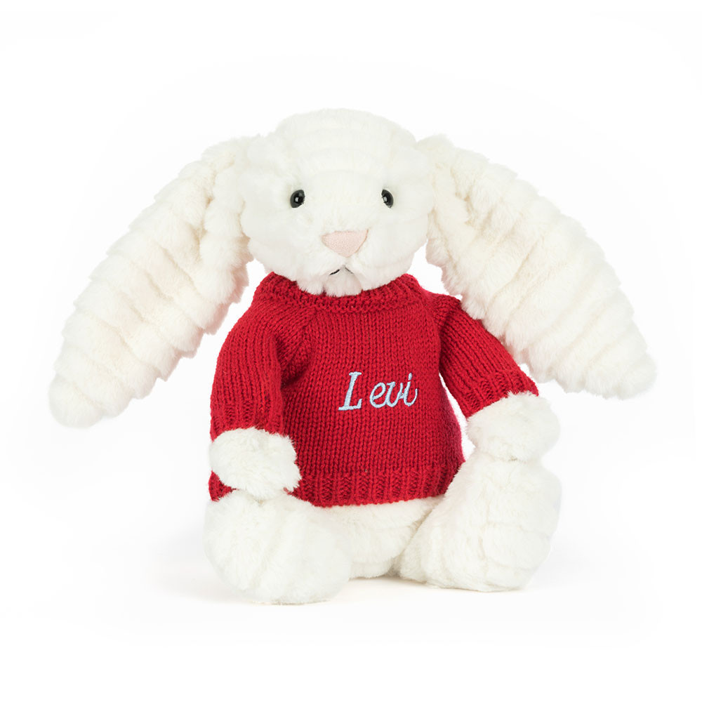 Bashful Luxe Bunny Nimbus with Personalised Red Jumper