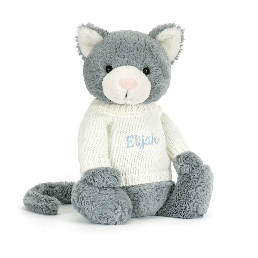 Bashful Kitten with Personalised Cream Jumper