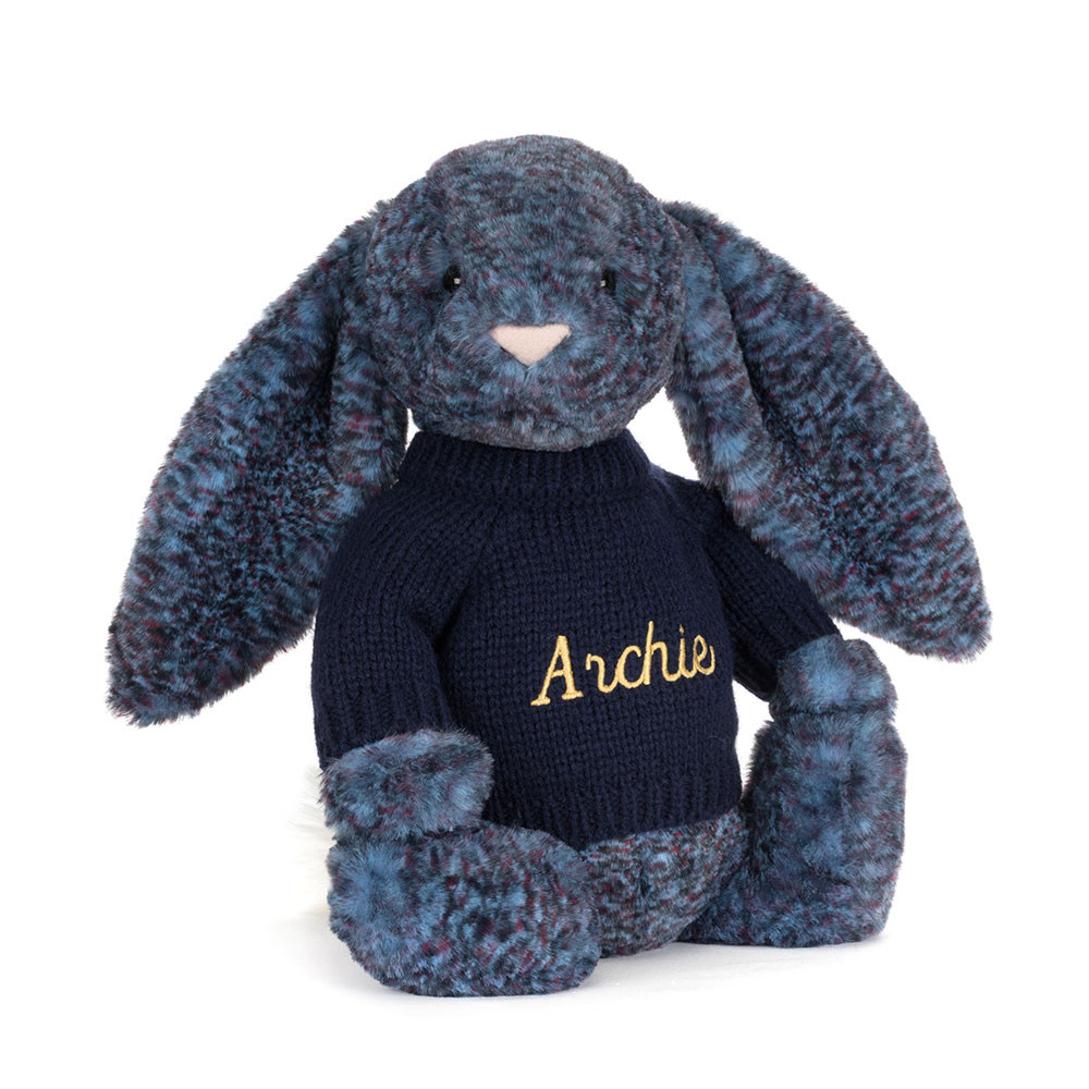 Hopscone Luxe Bunny with Personalised Navy Jumper