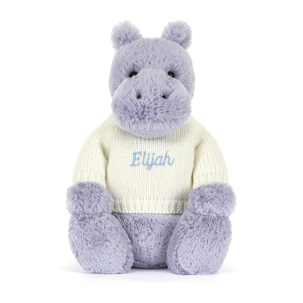 Bashful Hippo with Personalised Cream Jumper