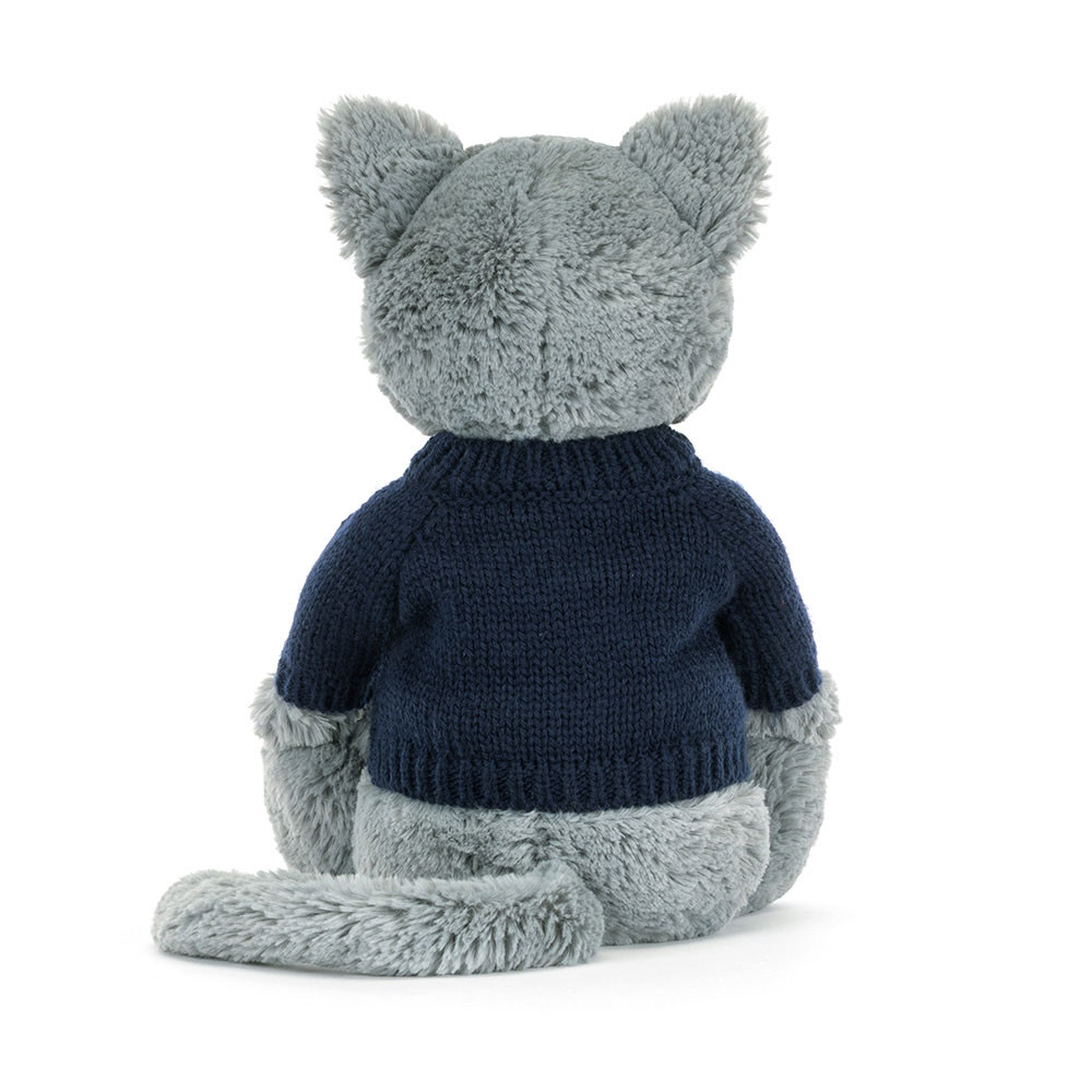 Bashful Kitten with Personalised Navy Jumper