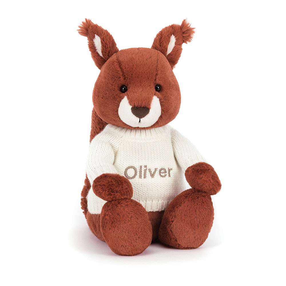 Bashful Squirrel with Personalised Cream Jumper