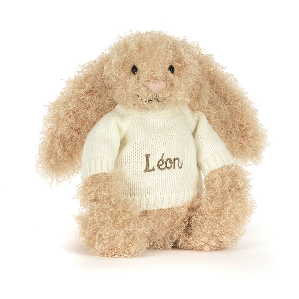 Bashful Luxe Bunny Curly with Personalised Cream Jumper