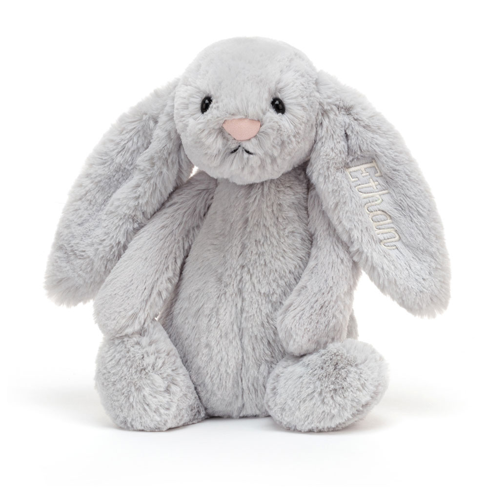 Personalised Bashful Silver Bunny Medium