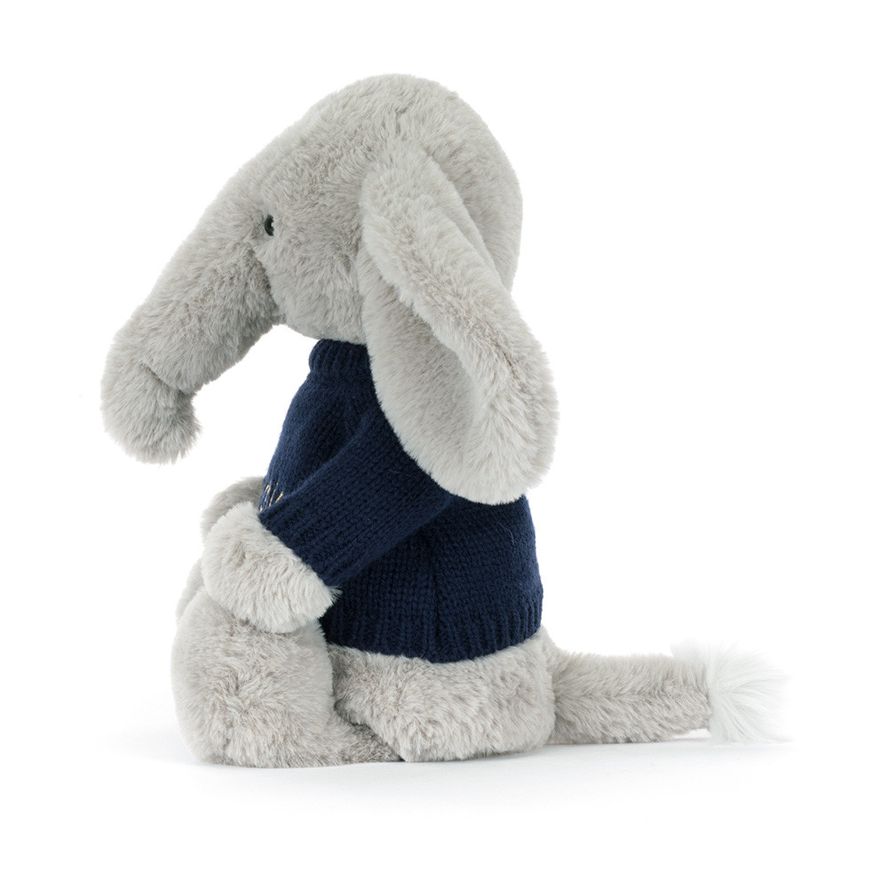 Bashful Luxe Elephant Thuddeus with Personalised Navy Jumper