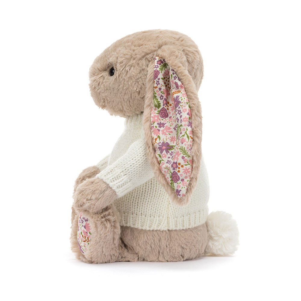 Blossom Beige Bunny 'Petal' with Personalised Cream Jumper
