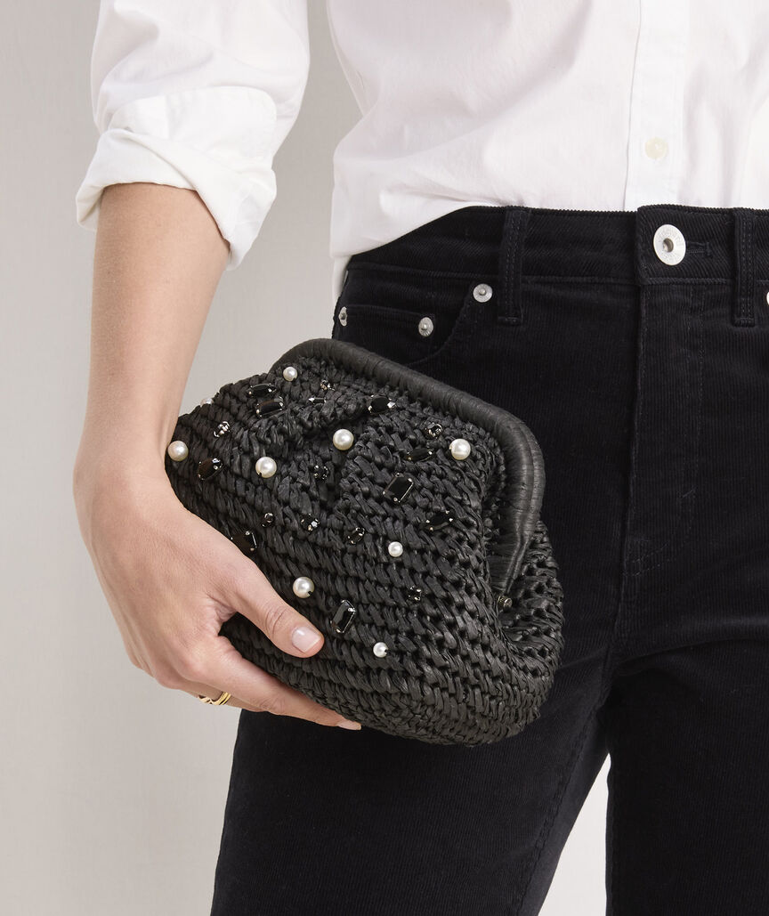 Embellished Straw Clutch