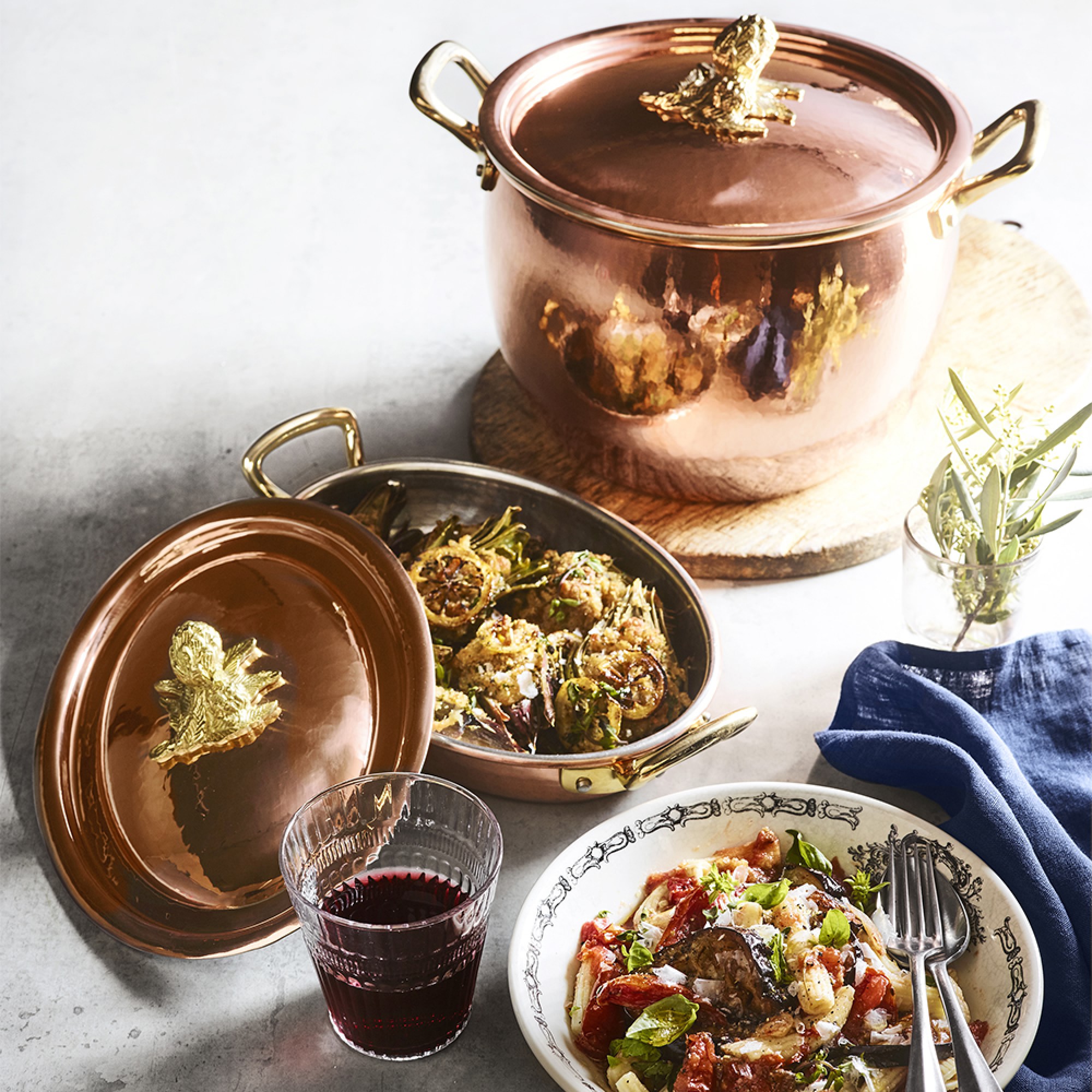 Ruffoni Historia Hammered Copper Covered Au Gratin with Artichoke Knob