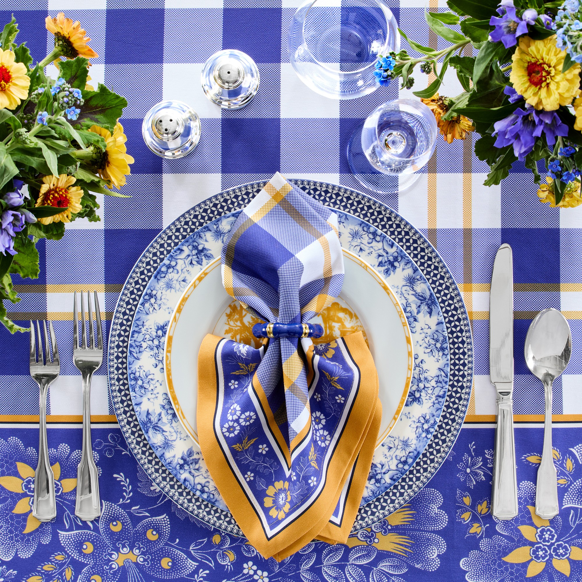 Gingham Floral Napkins, Set of 4