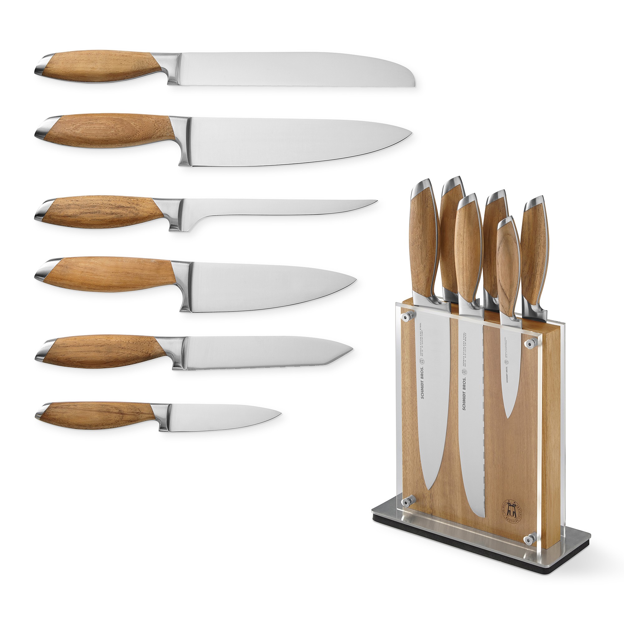 Schmidt Brothers Bonded Teak Knives, Set of 7