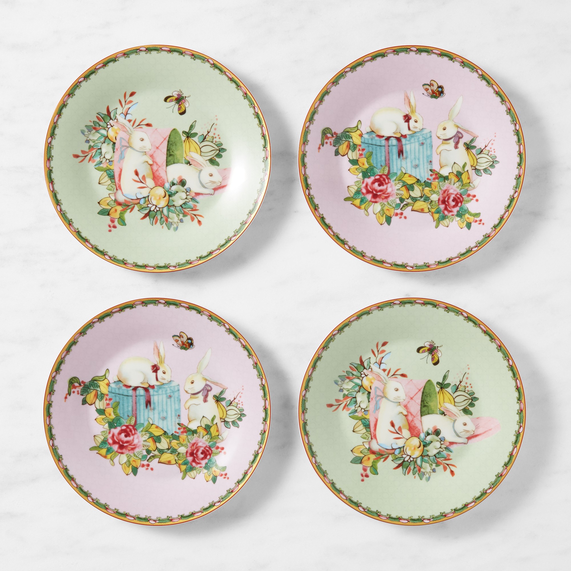 Famille Rose Bunny Salad Plates, Set of 4