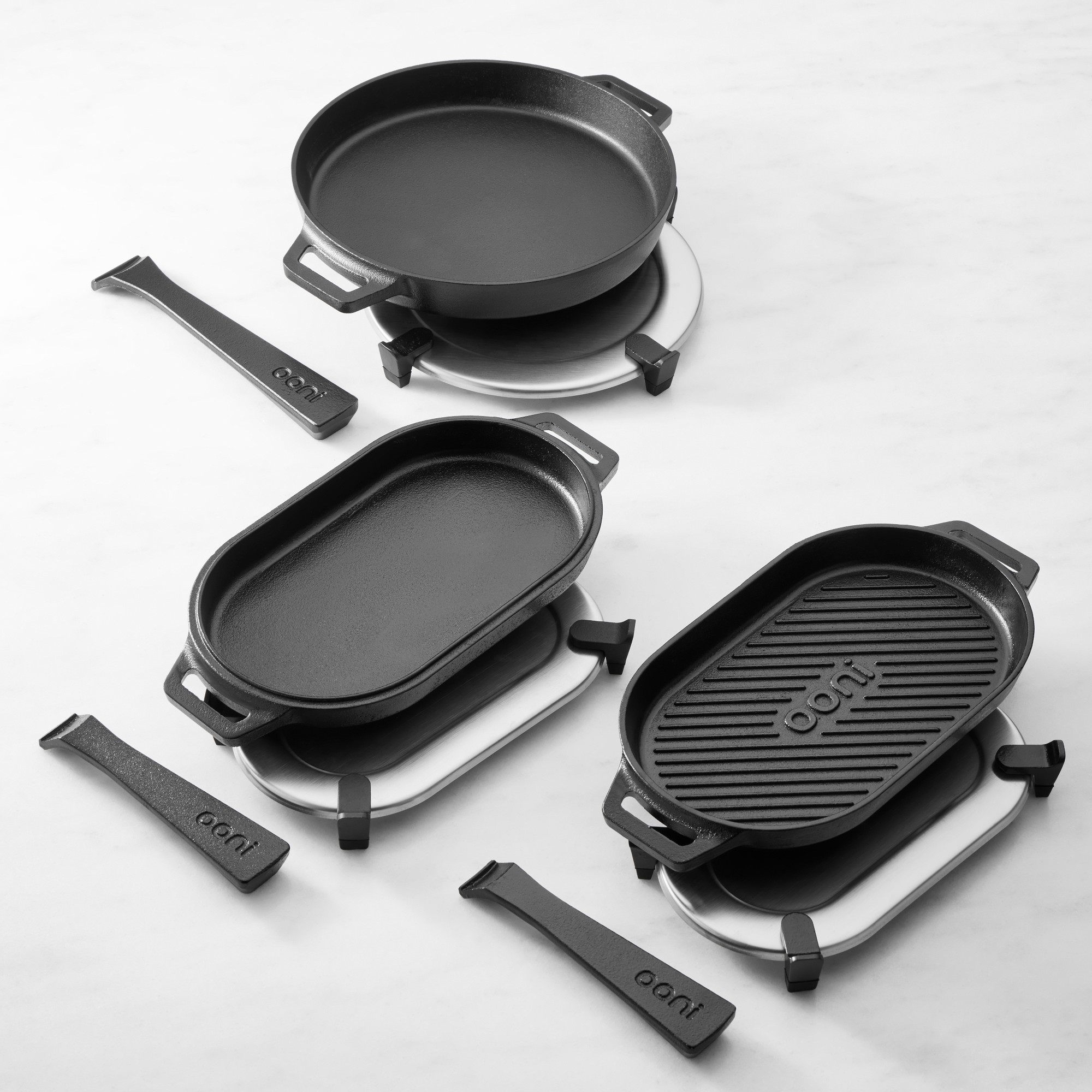 Ooni Cast Iron Skillet, Grizzler & Sizzler Pan Cookware Set with Trivets