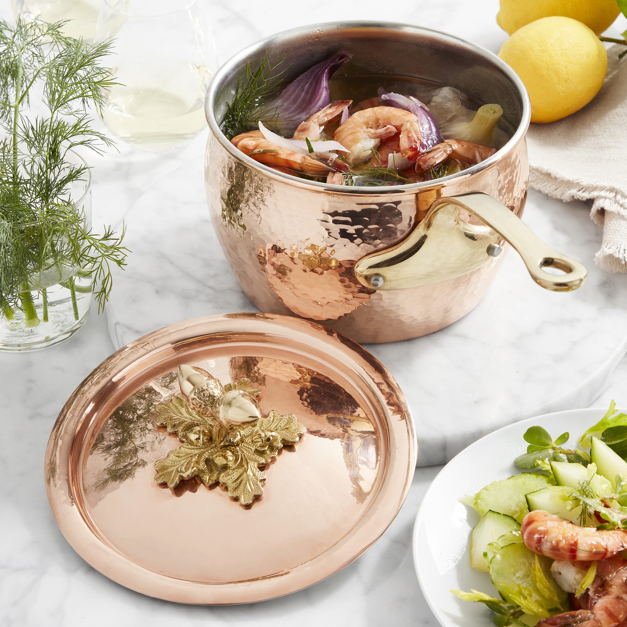 Ruffoni Historia Hammered Copper Sauce Pot with Acorn Knob, 2 1/2-Qt.