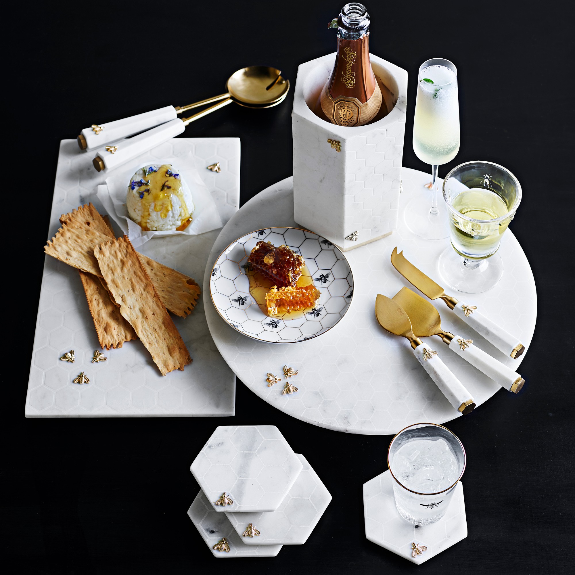 Marble Honeycomb Coasters, Set of 4