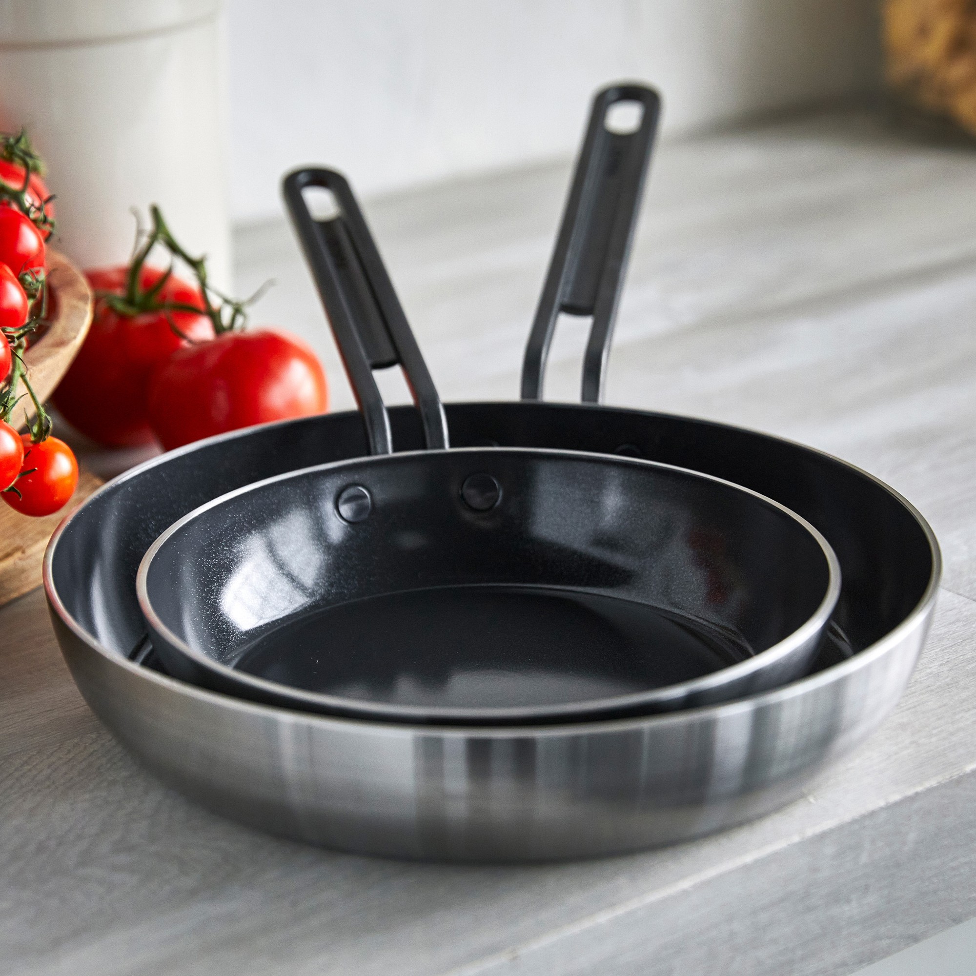 GreenPan™ Stanley Tucci™ Stainless-Steel Ceramic Nonstick Fry Pan Set of 2, Black