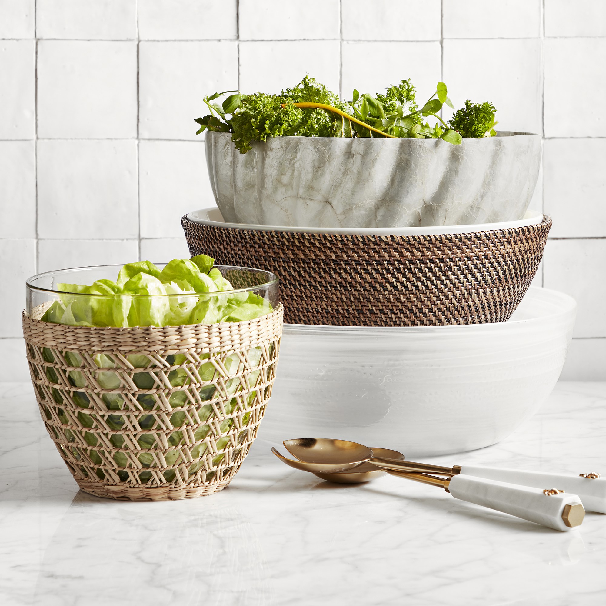 Marble Honeycomb Salad Servers