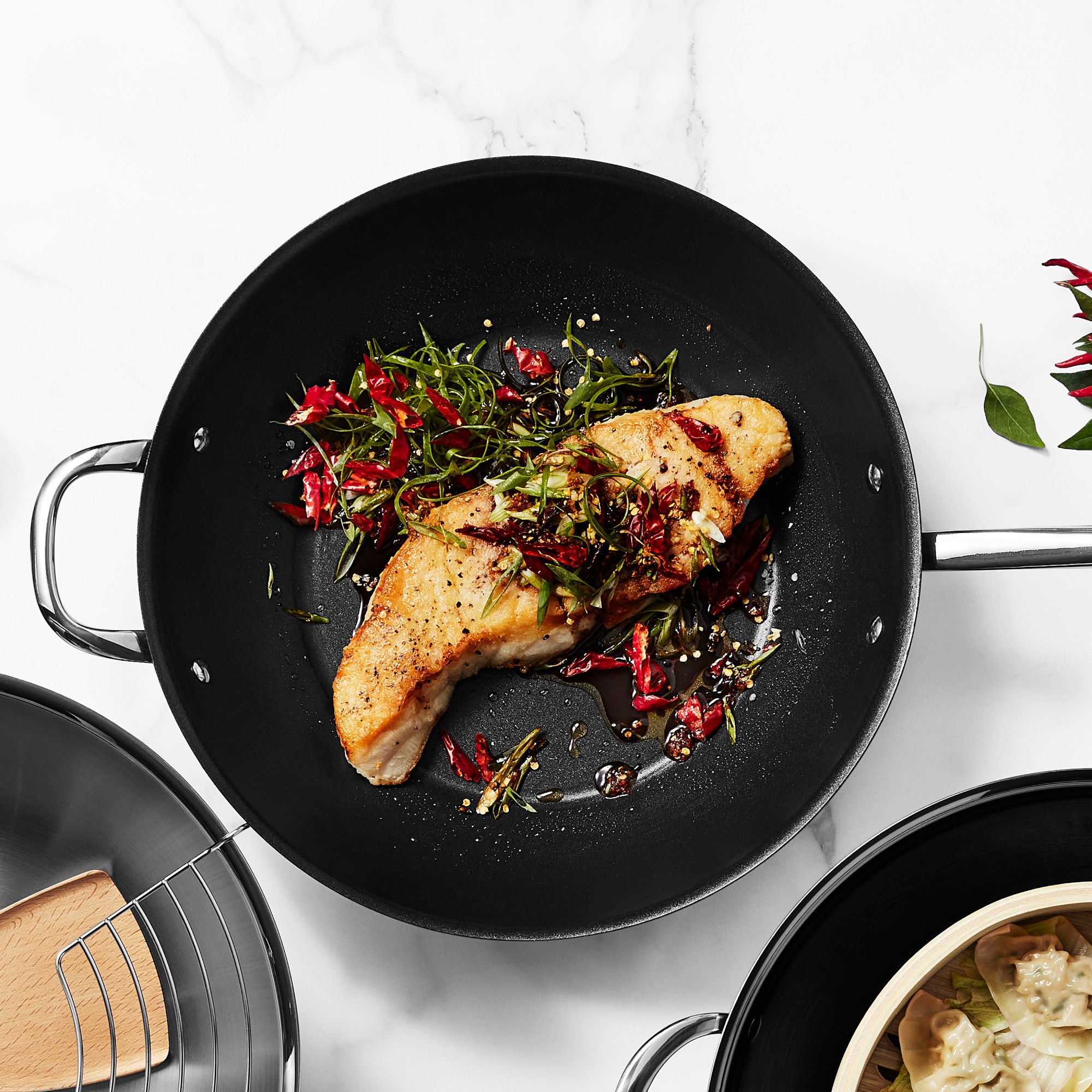 Williams Sonoma Signature Thermo-Clad™ Nonstick Open Wok with Helper Handle, 14