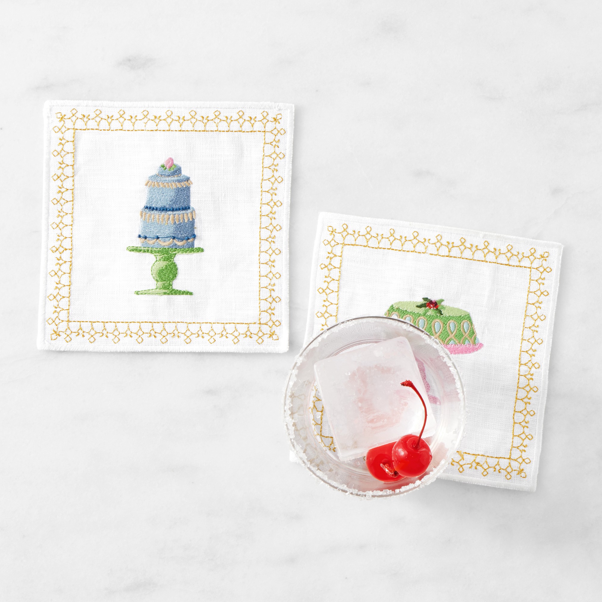 Celebration Embroidered Linen Cocktail Coasters, Set of 6