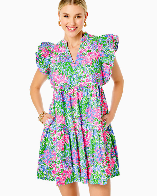 Aldena Ruffle Sleeve Cotton Dress