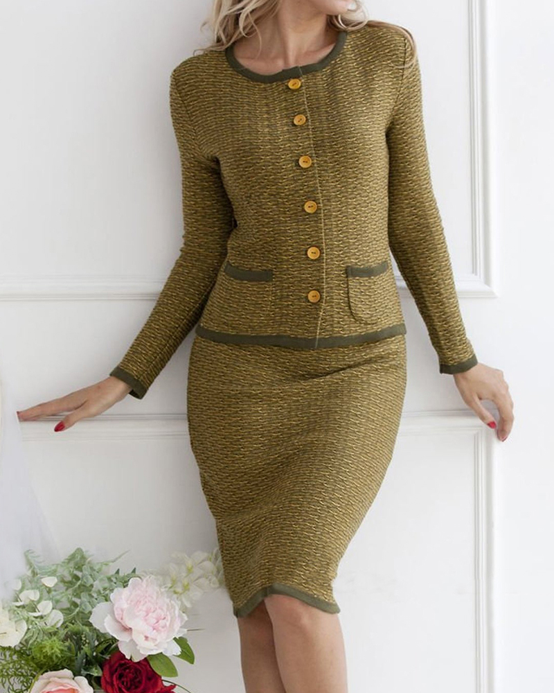 Top + pencil skirt knitted elegant suit