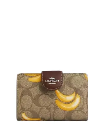 Medium Corner Zip Wallet In Signature Canvas With Banana Print
