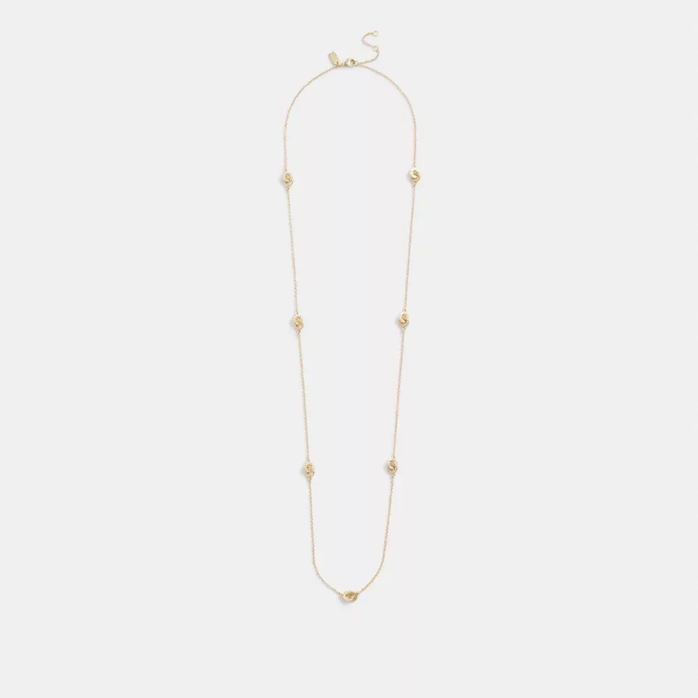 Interlocking Open Circle Pearl Long Station Necklace