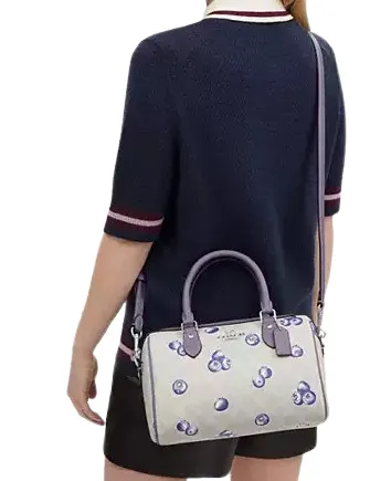 Rowan Satchel Bag In Signature Canvas With Blueberry Print