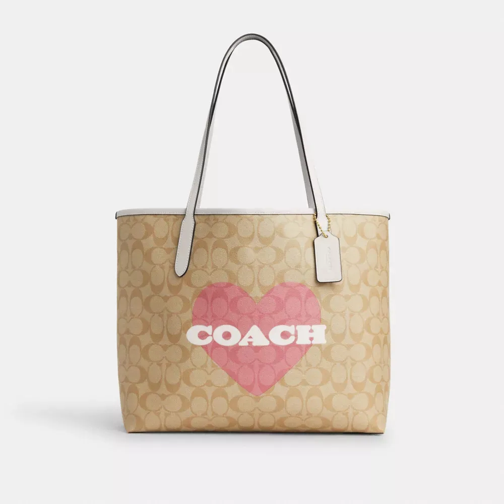 City Tote In Signature Canvas With Heart Print
