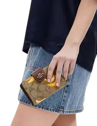 Medium Corner Zip Wallet In Signature Canvas With Banana Print
