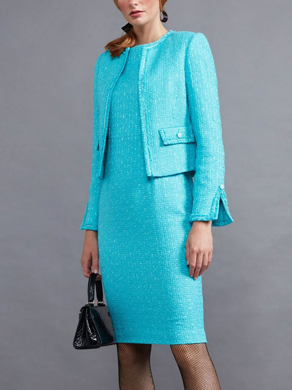 Tweed Short Jacket with Fringe Edging Skirt Two-Piece Set