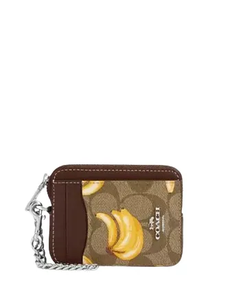 Zip Card Case In Signature Canvas With Banana Print