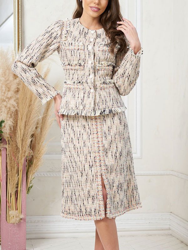 Tweed small fragrance ladies skirt suit